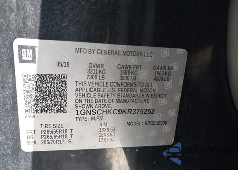 2019 Chevrolet Suburban Lt from USA, damaged, VIN 1GNSCHKC9KR375252